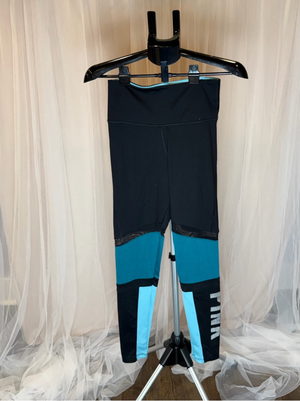 PINK Victoria’s Secret Ultimate Leggings Teal Colorblock Mesh – Size S